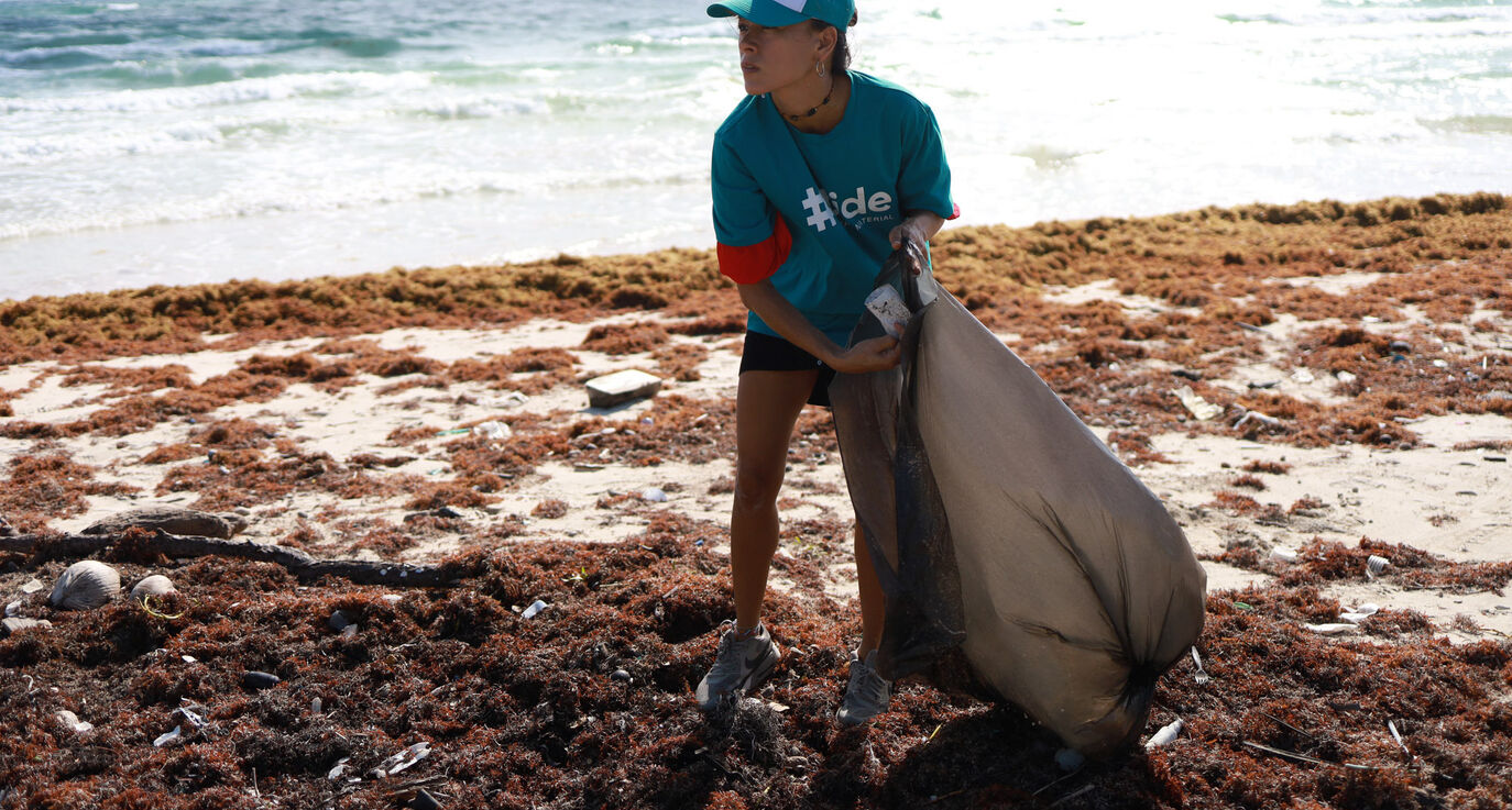 Tide Mexico Beach cleanup Valeria collecting plastic